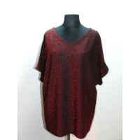 Błyszcząca wieczorowa tunika Oversize z dekoltem - czerwone wino